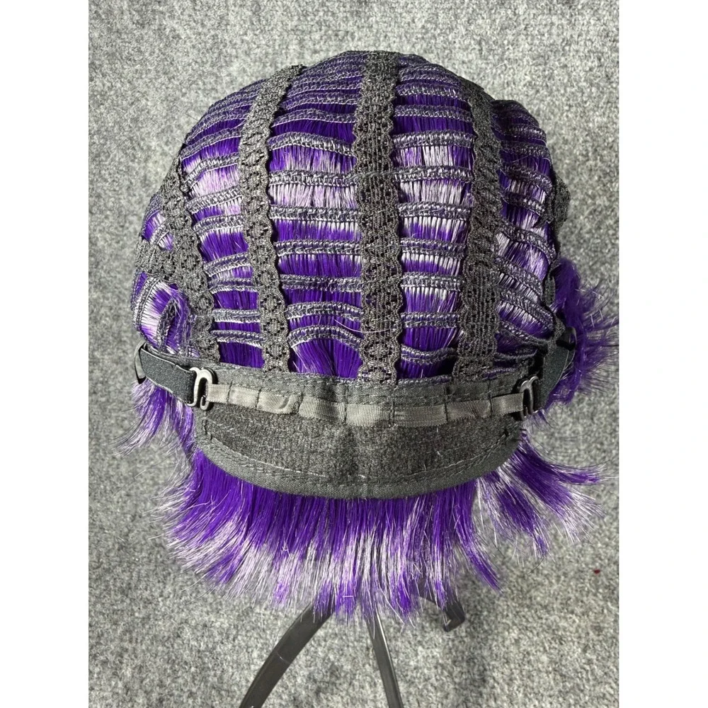Pixie Cut Human Hair Wig Purple  Unisex Cosplay Fairy Costume